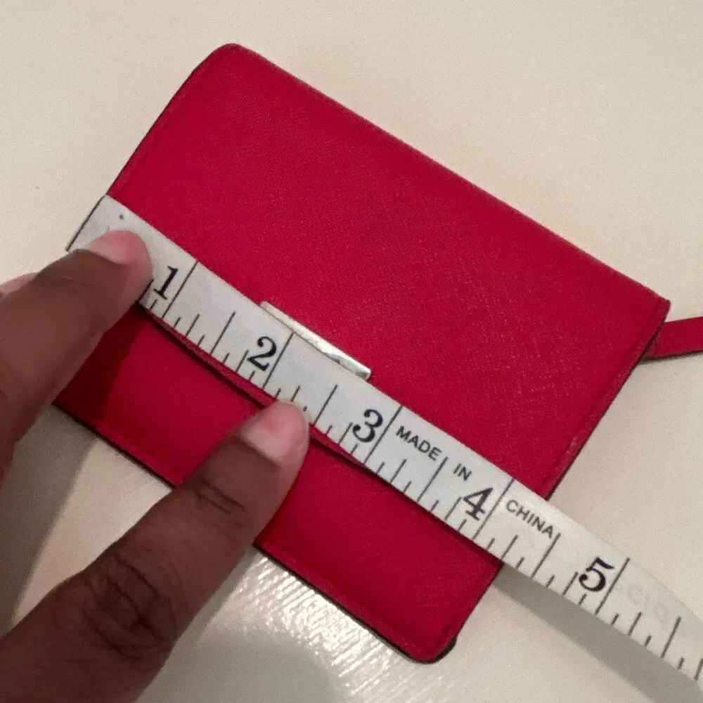 Kate Spade Compact Pouch Wallet Red Saffiano Leather Fold Over Cardholder